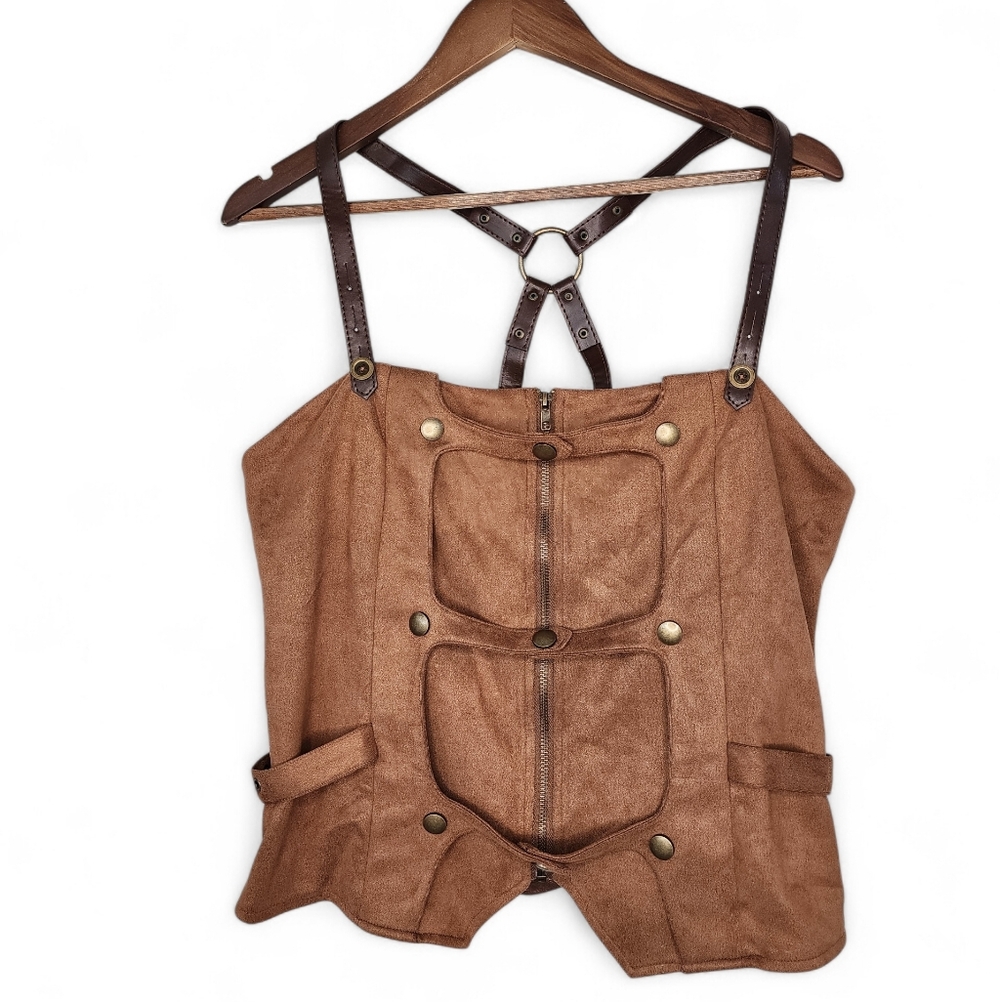 Scarlet Darkness Steampunk Corset Pirate Costume Bustier Top In Brown Size XL